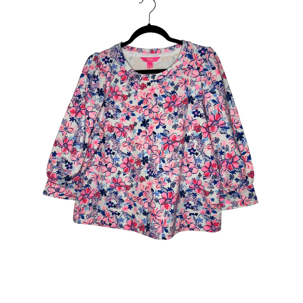 Lilly Pulitzer Corden‎ Sweatshirt Party Like A Lobstar Floral Puff Sleeve Pink L
